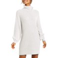thumbnail image 2 of Femmes Col Roulé Manches Longues Lanterne Casual en Vrac Pull Robe Doux Robes d'Hiver Pull, Blanc, S, 2 of 7
