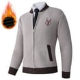 thumbnail image 2 of safuny Men's Cardigan Jacket Regular Crewneck Long Sleeve Coat Embroidered Warm Formal Casual Outerwear Beige L, 2 of 5