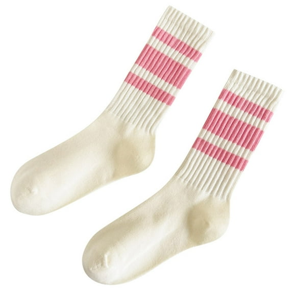 Men Women Couples Striped Crew Socks Breathable Casual Cotton Socks for Daily Wear and Matching Outfits,Light Pink,A