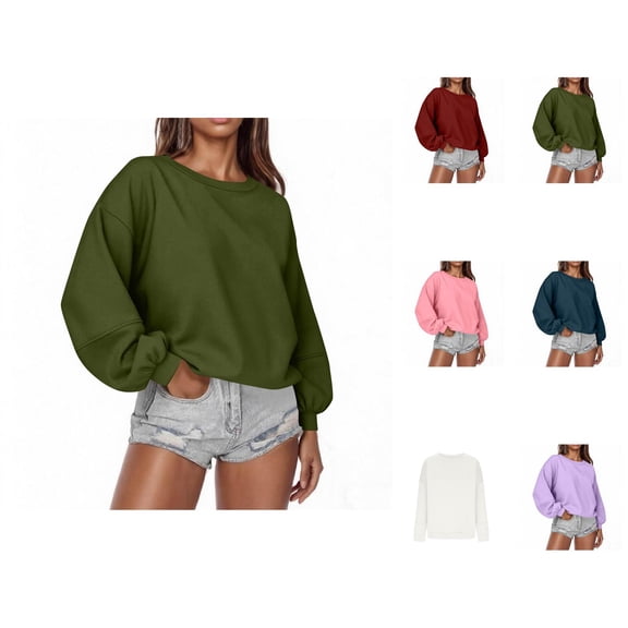 Oversized Sweatshirts for Women 2025 Fall Winter Long Sleeve Crewneck Plain Basic Sweatshirt Pullover Tops