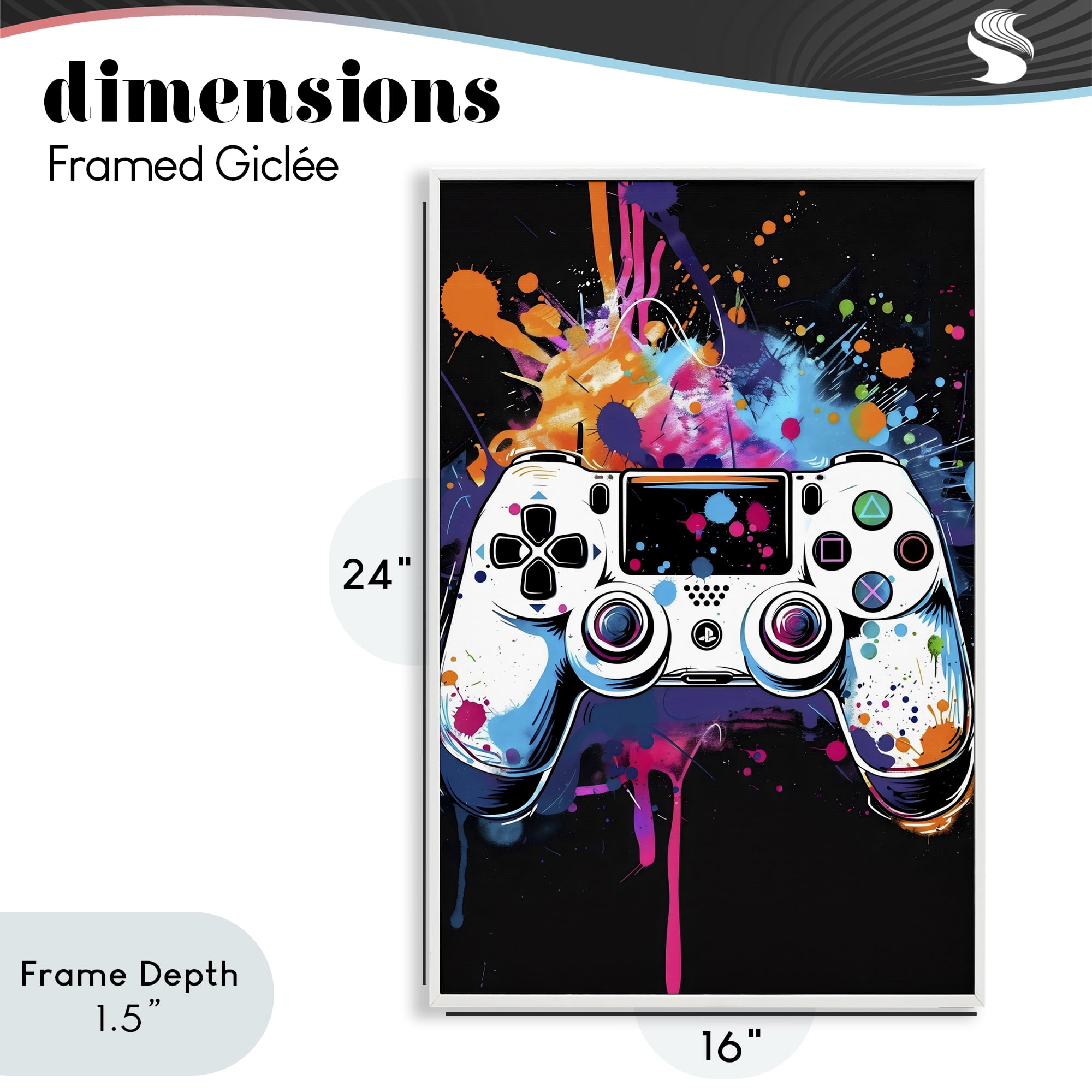 Stupell Industries Controller Contrast with Neon Splatter White Framed Giclee Art, design by Creative Studio
