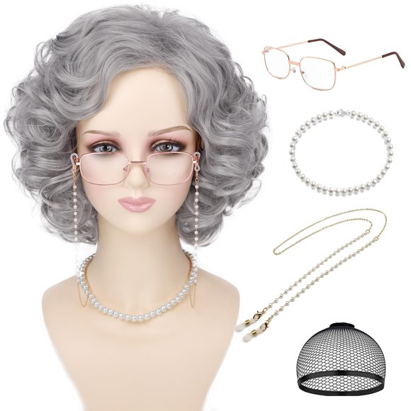Set de peluca y accesorios para disfraz Tereshar Old Lady Grey