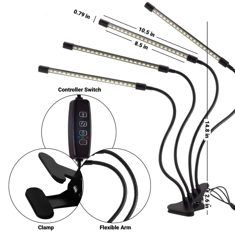 Great Value 4-Head Flexible LED Clamp Grow Light 20W with