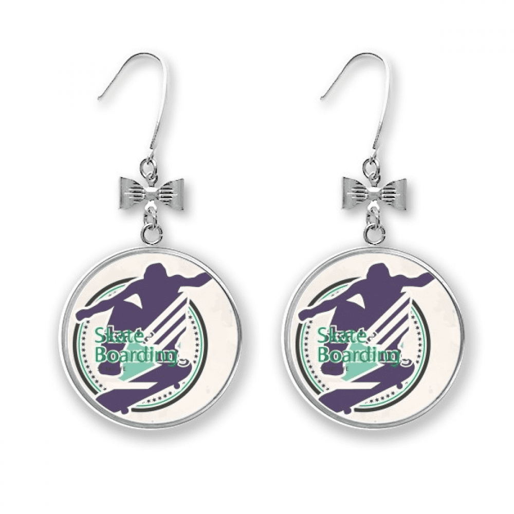 Extreme Sports Athletes Skate Boarding Illustration Bow Earrings Drop