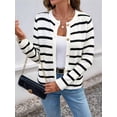 thumbnail image 6 of Women Striped Cardigan Sweaters Button Down Cropped Knit Lady Jackets Coat Fall Outfits Trendy Cardigan Black & White L, 6 of 10