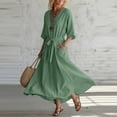 thumbnail image 4 of Bosfbaoi Dresses for Women V Neck 3/4 Sleeve Self Tie Waist Pockets High Low Maxi Dress Casual Textured Linen Dress, 4 of 6