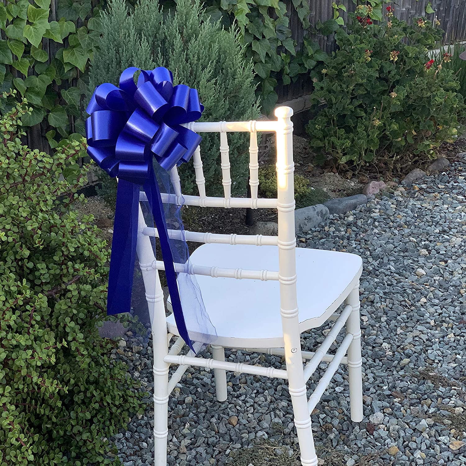 Large Royal Blue Wedding Pull Bows with Long Tulle Tails - 9" Wide, Set of 6, Memorial Day, 4th of July, Birthday, Wedding, Fundraiser, Christmas, President's Day