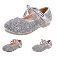 thumbnail image 4 of GiLiling Girls Mary Jane Flats, Sparkly Glitter Rhinestone Adjustable Bow Ankle Strap, Non-Slip Sole Casual Dressy Footwear (Silver, 2.5-3 Years), 4 of 9