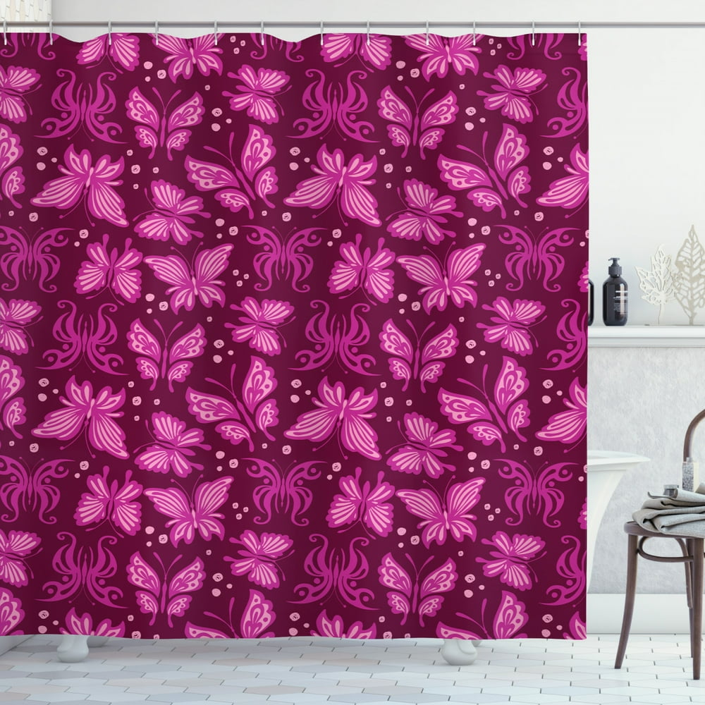 Butterfly Shower Curtain, Natural Theme Abstract Pink Butterflies