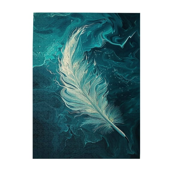 500 pcs Dream Blue And White Feathers 500 Piece Wooden Puzzles,Unique And Beautiful Design,Stunningly Vibrant Colors,500 Piece Jigsaw Puzzle For Adults Challenging Puzzle Perfect For Game Nights