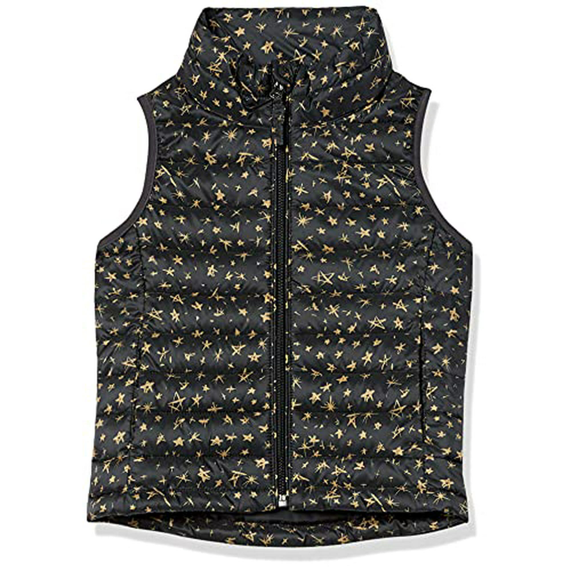 Toddler Girls Lightweight Water Resistant Packable Puffer Vest Black Stars 3T