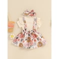 thumbnail image 4 of Bagilaanoe 3Pcs Newborn Baby Girls Overalls Dress Set Ribbed Short Sleeve Romper Tops + Suspender Skirt + Headband 3M 6M 12M 18M 24M Infant Casual Clothes, 4 of 7