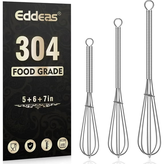 Small Whisk Stainless Steel, Mini wire whisk 3 Pieces, 5in, 6in & 7in Tiny Whisks Perfect for Whisking, Beating, Mixing Sauces & Blending Ingredients.
