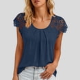thumbnail image 4 of QUNYINEY Blue Womens T Shirts Short Sleeve Cotton Summer Shirt Crew Neck Lace Pullover Pleated Relaxed Fit Tops, 4 of 7