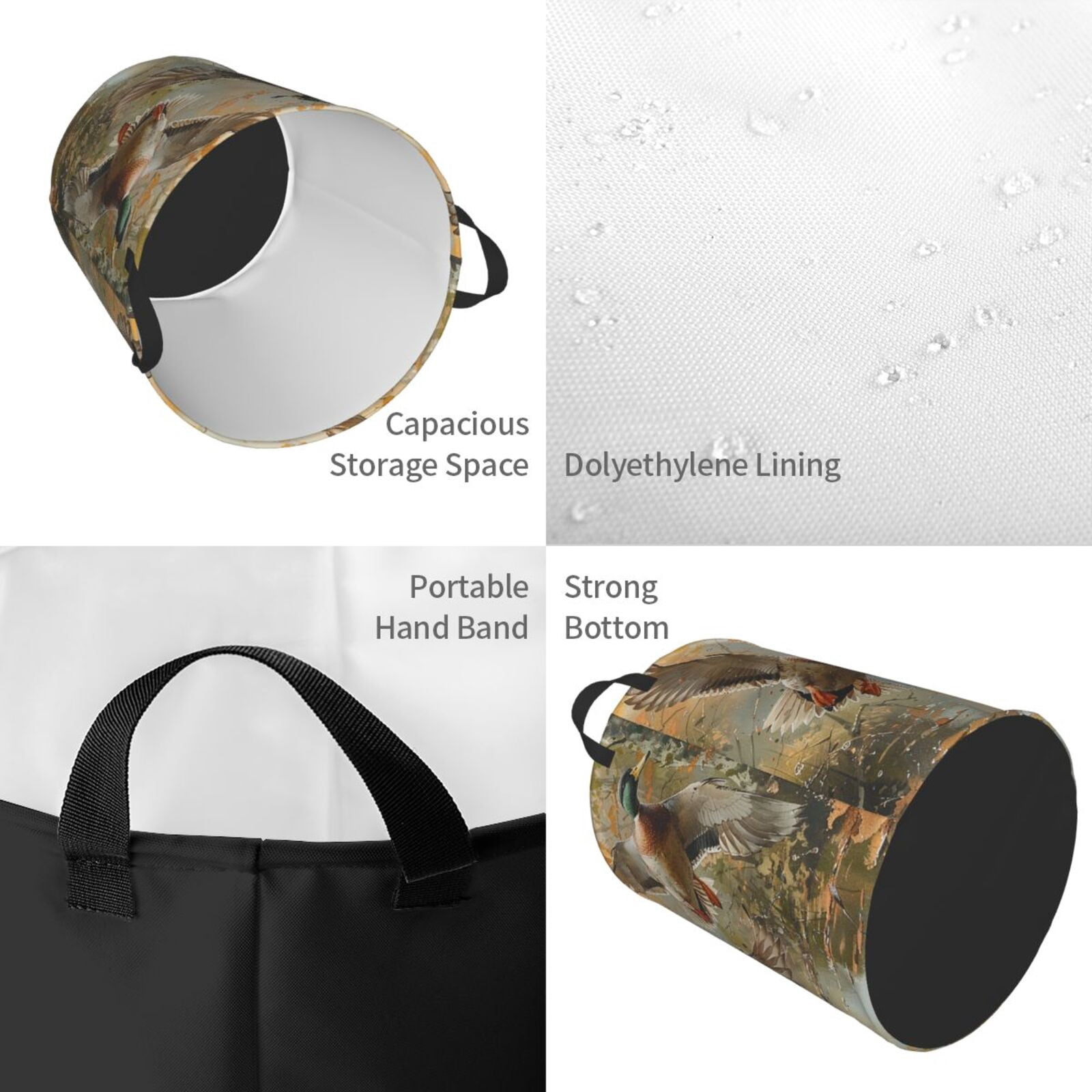 Mallards Duck Cute Hunting Vintage Foldable Laundry Hamper with Handle Storage Basket for Clothes Toys & Organizing