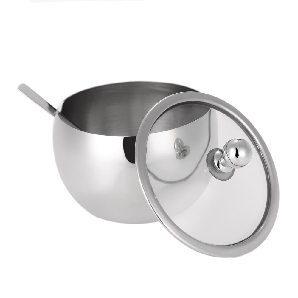 Stainless Steel Sugar Bowl Globe Shape Salt Container with Roll Top Lid for Home Kitchen 