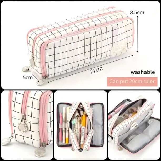 Estuche organizador de lápices, diseño de tela multicapa, organizador de artículos de papelería portátil, accesorio de escritorio que ahorra espacio, construcción de tela duradera, estilo