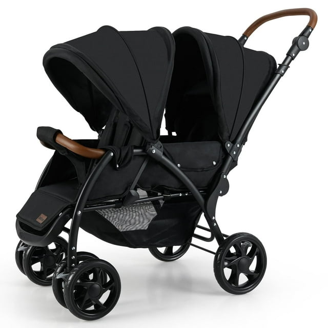 OLAKIDS Poussette Double, Poussette Tandem Pliable pour Bébé avec Dossier et Auvent Réglables, Harnais à 5 Points, Panier de Rangement, Poussette Jumelle Compacte et Légère Convertible pour Nourrissons et Tout-Petits