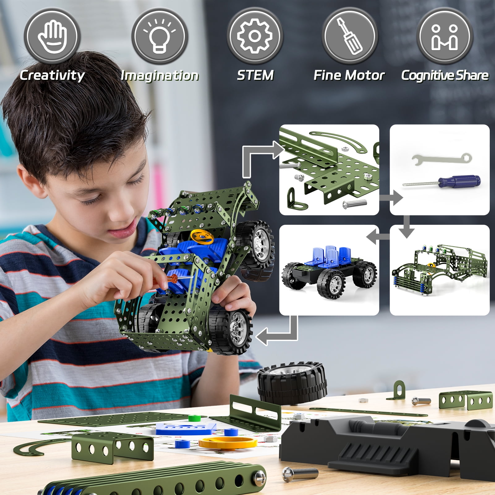 KukuFun Assembly Model Car Building Kits Toys for Kids Boys Ages 8-12 Years Old, Kids Stem Project Building Toys Model Truck Set