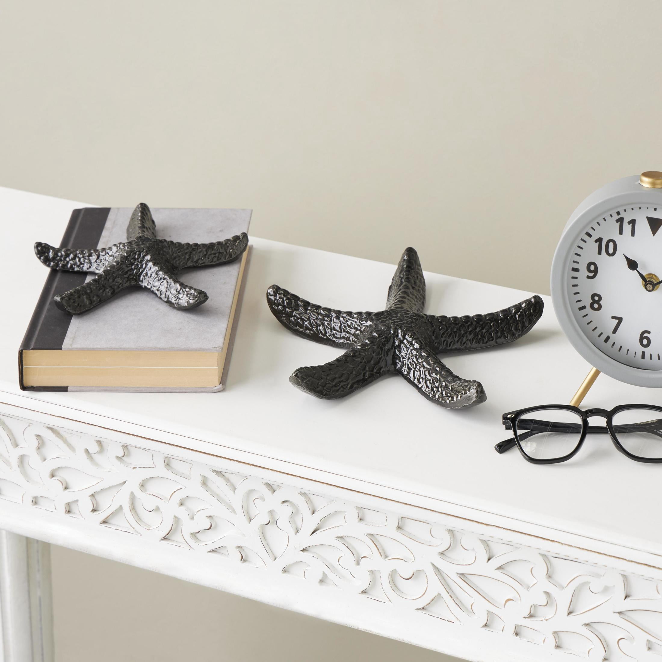 9", 7"W Black Aluminum Metal Bubble Textured Starfish Sculpture, by DecMode (2 Count)