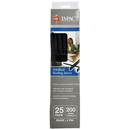 - Velobind Reclosable Spines, 200 Sheet Capacity, Black, 25/pack