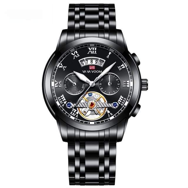 Reloj multifunción de acero inoxidable con tourbillon para hombre, reloj de moda resistente al agua con luz nocturna para hombre, reloj de acero para hombre