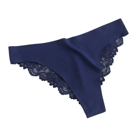 Weekend-Only Sale: Pack of Panties for Women  Ropa Interior de Mujer  Womens Solid Color Thong Lace Ice Silk Underwear Low Waist Underwear SOPATENOR Navy XL
