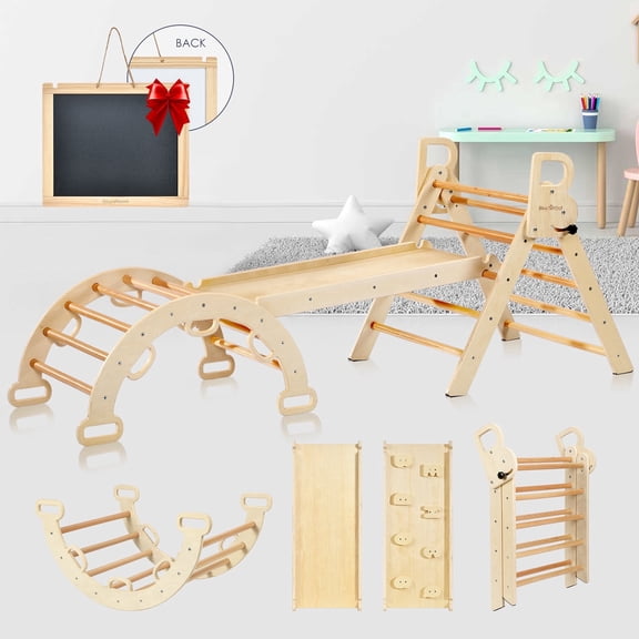 BlueWood 3-in-1 Foldable Pikler Triangle Climbing Gym for Toddlers