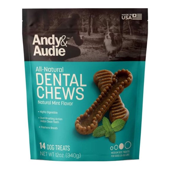 Andy & Audie  Dental Chews for Dogs - Mint - Medium - Case of 6