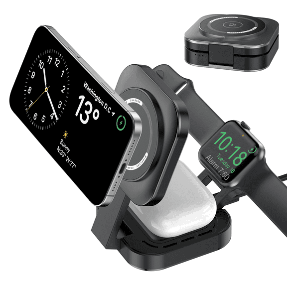 3 in 1 Magnetic Wireless for iPhone Charging Station, Foldable Portable Charger for iPhone 16-12 Pro Max & Apple Watch & AirPods, for Apple Multiple Devices Charger for Home, Office&Travel