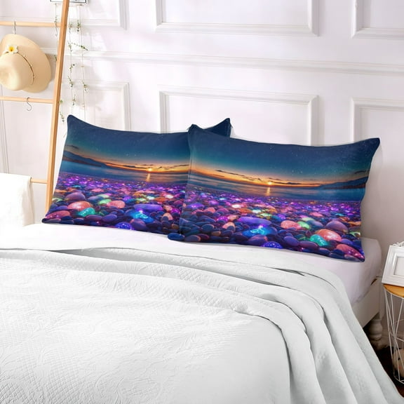 Pillow Case Plush Pillow Colorful Beach with Glowing Pebbles Case standard size/King size/Queen size Bed Pillow Pillowcases