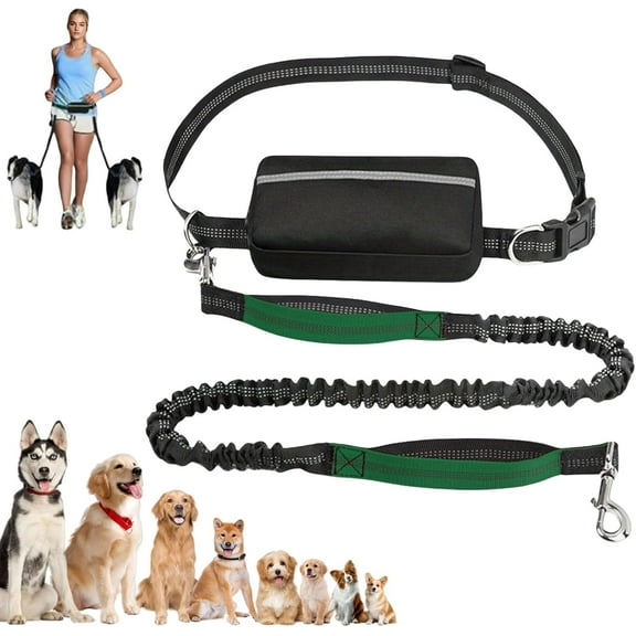 Upliftjoys Hands-Free Dog Leash, 5.5 Ft Reflective Retractable Leash with Zipper Pouch and Dual Padded Handles, for Walking Running Dogs Green
