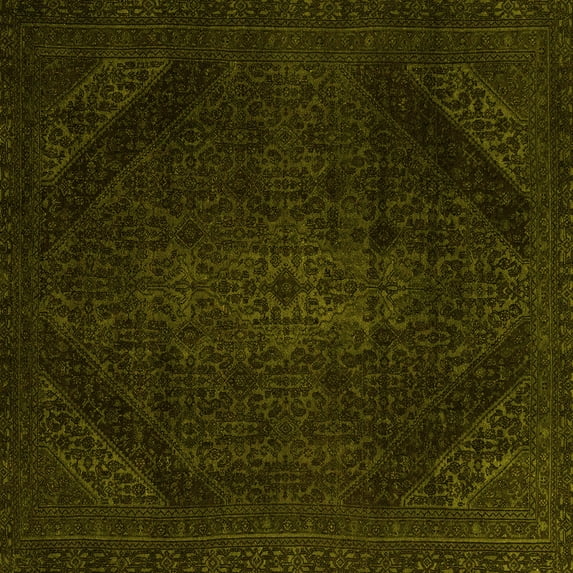 Ahgly Company Machine Washable Indoor Square Abstract Yellow Modern Area Rugs, 5' Square