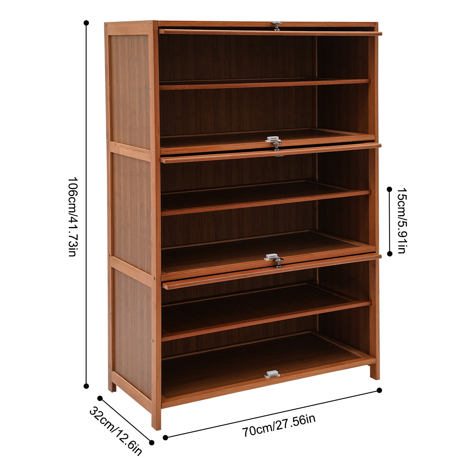 Miumaeov 25.56'' Shoe Cabinet Bamboo Shoe Rack Storage Shelf Living Room Entryway Shoes Organizer w/ 3 Flip-up Door