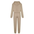 thumbnail image 5 of Trendy Sweatsuits Ladies 2 Piece - Cropped Hoodie and Pant Sets Drawcord Tracksuit Sportswear Joggers Outfits (Small, Khaki), 5 of 6