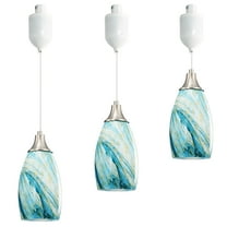 Kiven H-Type track lighting pendants Adjustable Height,Modern h track pendant lights with Lake Blue Art Glass Lampsade,Track Lighting Fixture for Kitchen Island Hallway, 3-Light