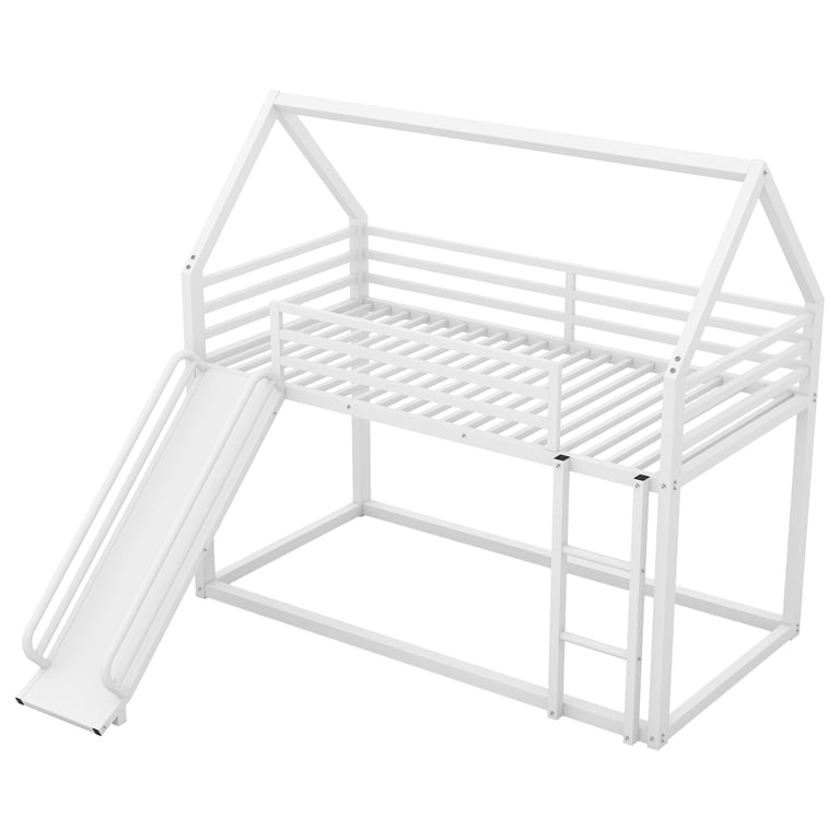Euroco Twin Over Twin House Bunk Bed with Slide, White photo 7