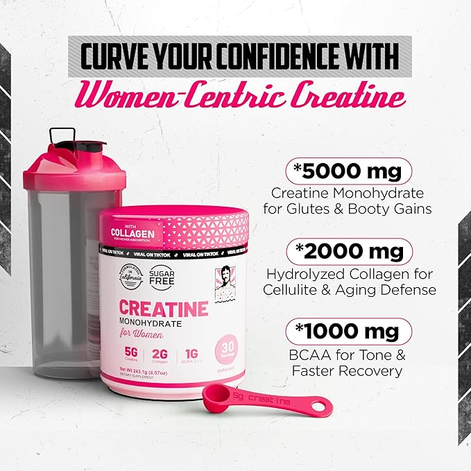 Old School Labs 5000mg Creatina Monohidrato en Polvo con Colágeno para Mujeres, 8.57 oz 5