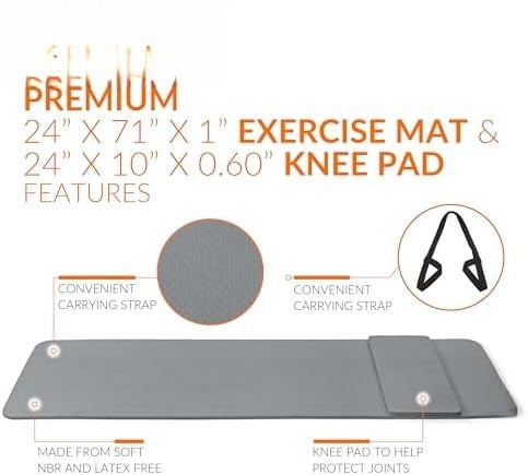 1/2-Inch High Density Exercise Yoga Mat with Strap | Multiple Options Gray,Yoga Mat w/Knee Pad