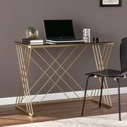 Southern Enterprises Deiala Contemporary style Glass-Top Desk in Gold finish