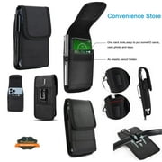 For Nokia C300 N155DL / Nokia G310 5G / Nokia G42 Vertical Nylon Canvas Holster Universal Cell Phone Pouch Secure Closure with Credit Card Slot & Belt Clip Loop Carabiner - Black