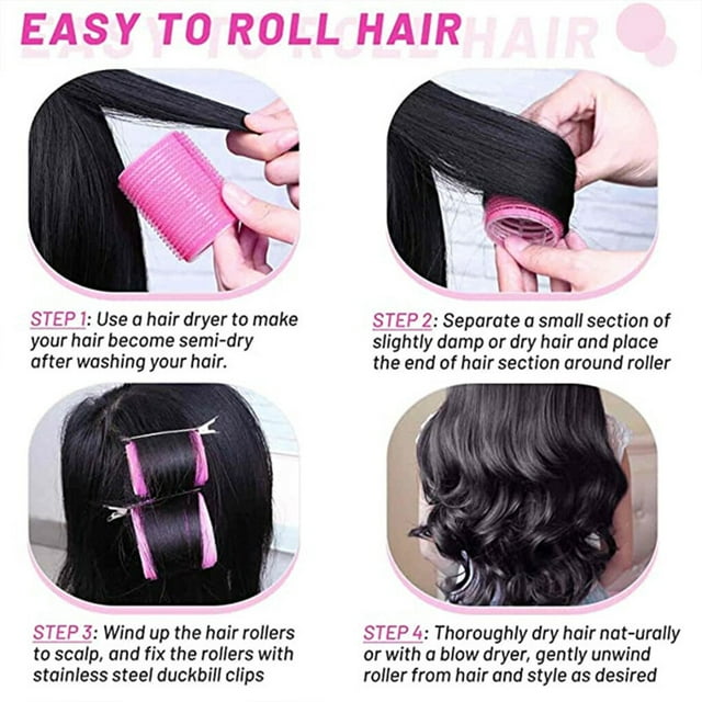 ziyahi 24X Rouleau à Cheveux Auto-Adhésif Bigoudi Coussin Gonflable Coiffure Volume Auto-Adhésif Finition Soignée Commodité Professionnelle 6cm Rose Rouge