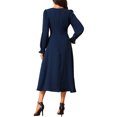 thumbnail image 3 of Vestido midi A-line con cuello redondo, mangas largas, volantes y bolsillos para mujer INSPIRE CHIC, color azul oscuro, talla XL, 3 of 6