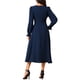 thumbnail image 3 of Vestido midi A-line con cuello redondo, mangas largas, volantes y bolsillos para mujer INSPIRE CHIC, color azul oscuro, talla XL, 3 of 6