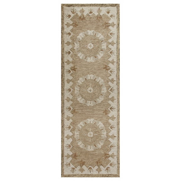 HomeRoots 393716 2 x 7 ft. Tan Retro Modern Medallion Runner Rug
