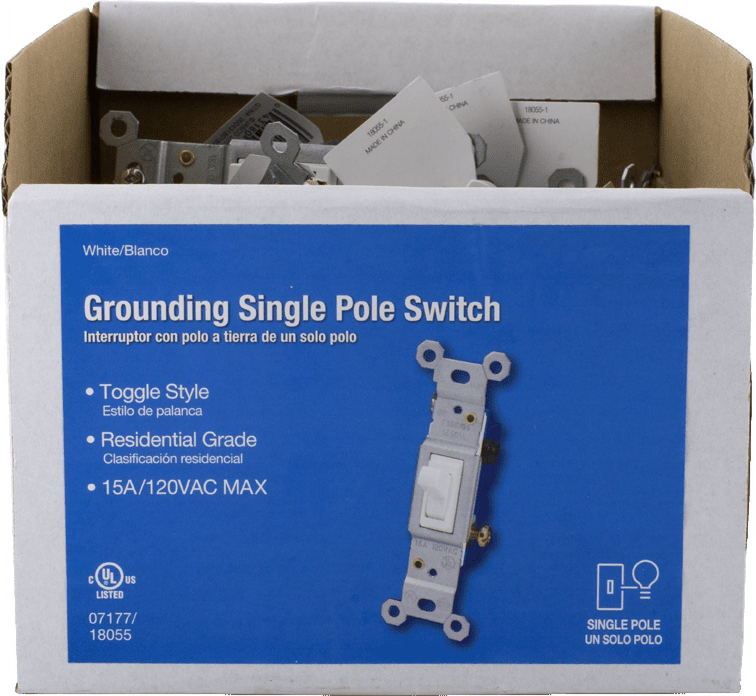 Jasco Grounding Single-Pole White Toggle Switch – 07177