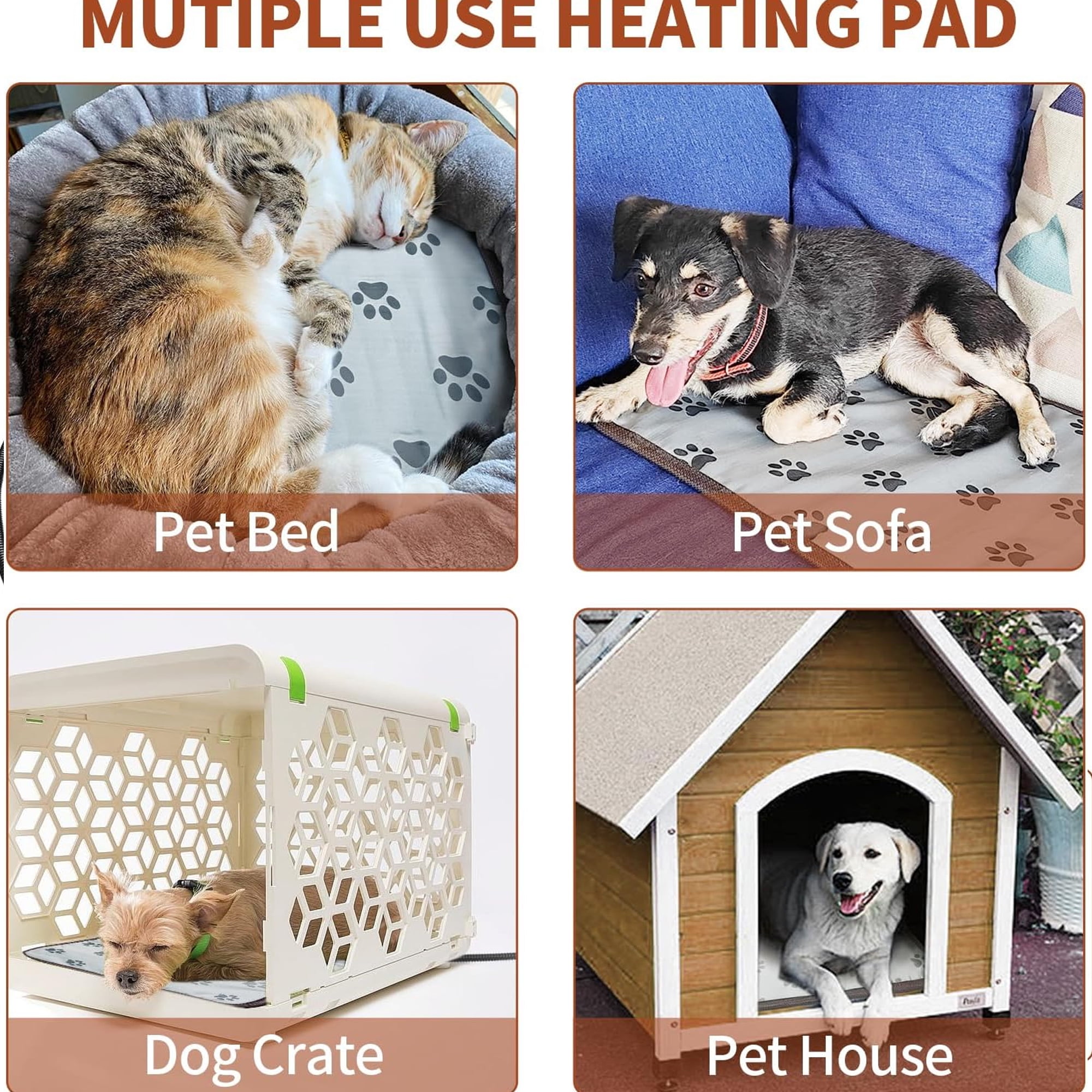 Daretodo Pet Heating pad 34"x21" Large Dog Cat Heating Pad Heated Ped Beds Dogs House Heater Electric Warming Pad for Puppies with Timer,Chew Resistant Cord,Easy Clean,Waterproof