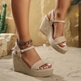 thumbnail image 5 of Rokment Womens Espadrilles Wedge Dressy Sandals Beach Trendy Casual Suede Open Toe Ankle Strap Platform Chunky High Heel Dress Summer Shoes Beige Size 6.5, 5 of 7