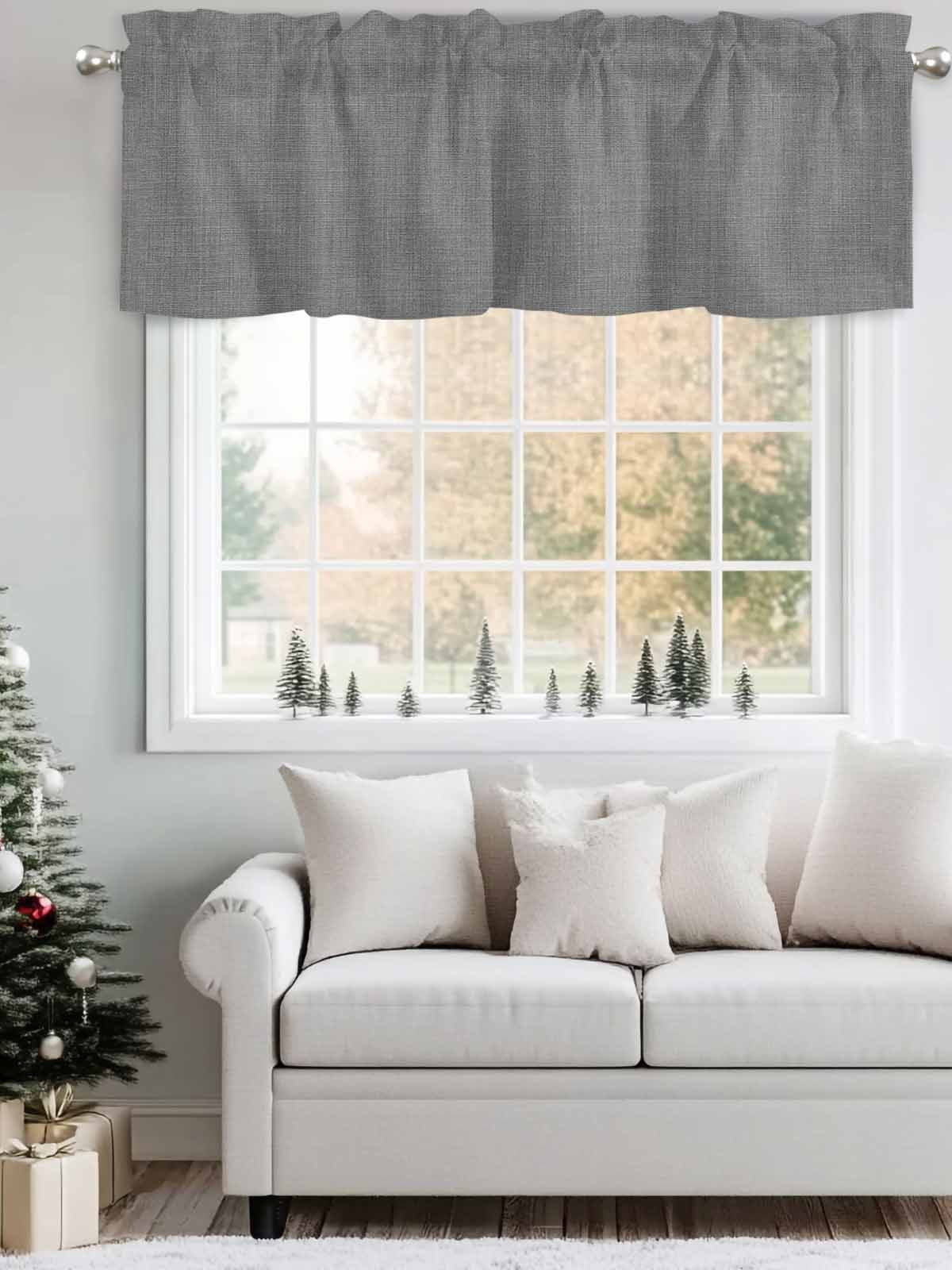Valances for Windows Dark Grey Linen Rod Pocket Cafe Window Treatments Valance Curtains for Kitchen Bathroom Laundry Basement Windows 60"x18"