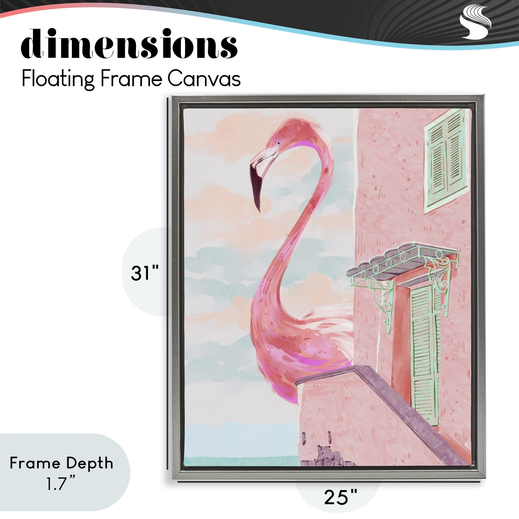 Stupell Industries Giant Flamingo with Seaside Balcony Gray Framed Floater Canvas Wall Art, design by Ziwei Li